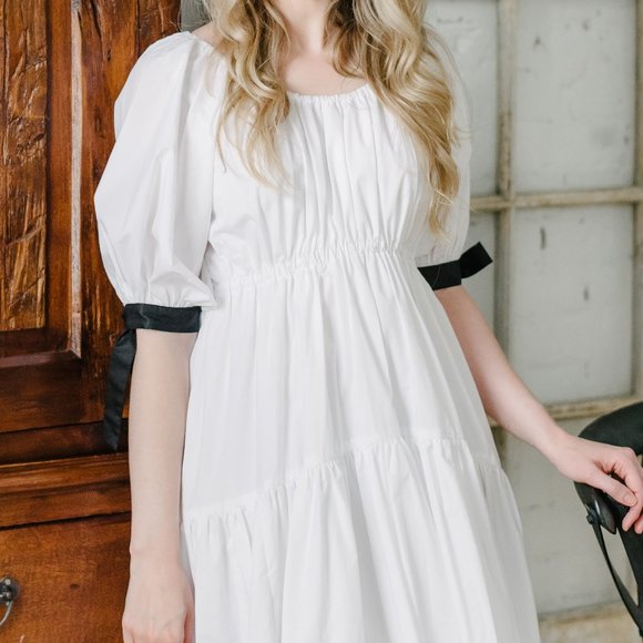 Eliza Faulkner White Puff Sleeve Cotton Dress - Size XS/ Small - Picture 9 of 12